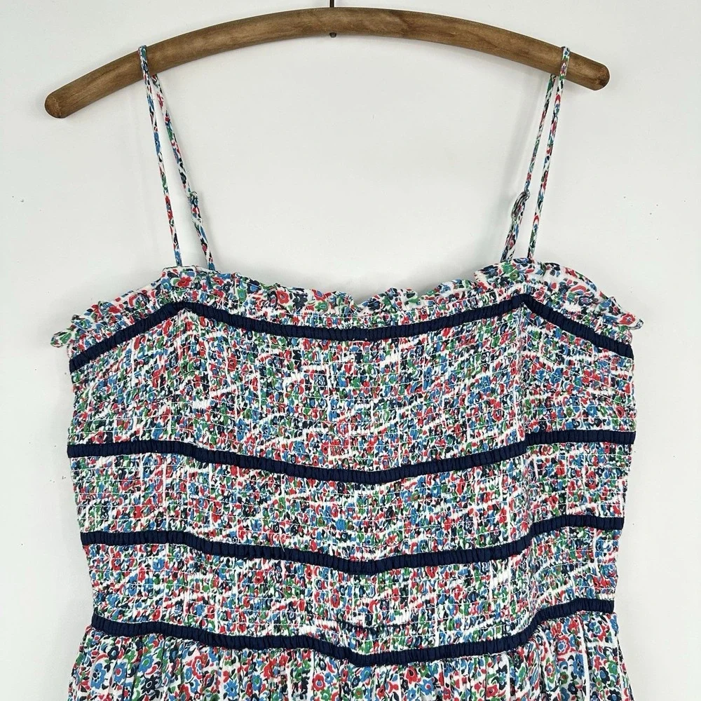 Free People NWT Bali Checked Out Gardenia Floral Romper LARGE‎ Smocked Pockets